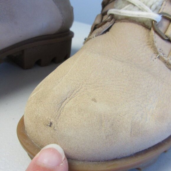 Sorel Women Boots Phoenix Short Lace Lux Ankle US 8 Beige Leather Lace Up 952 - Picture 2 of 13